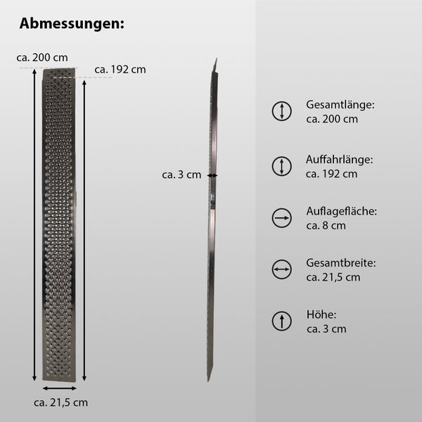 TRUTZHOLM 1 x Auffahrrampe leichte Ausführung 200 x 21,5 cm 200kg Alu grau profiliert Auffahrschiene