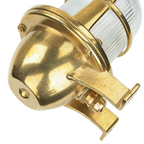 Messingfarbene Wandleuchte mit geriffeltem Glas