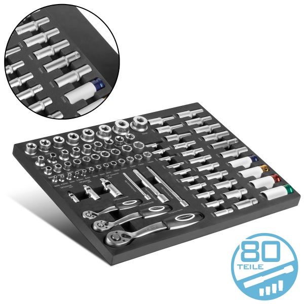 80-teiliges Steckschlüssel-Set in einer Schaumstoffeinlage