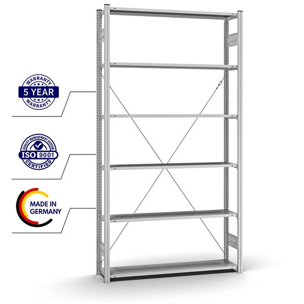 PROREGAL Profi Lagerregal Stecksystem T-Profil Grundregal HxBxT 250 x 130 x 30 cm Fachlast 90 kg Verzinkt