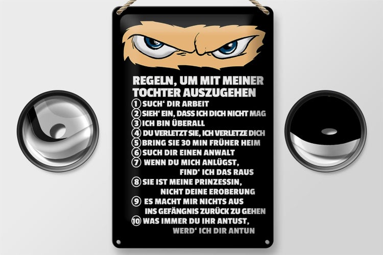 Blechschild Spruch 20x30cm Regeln um mit Tochter auszugehen