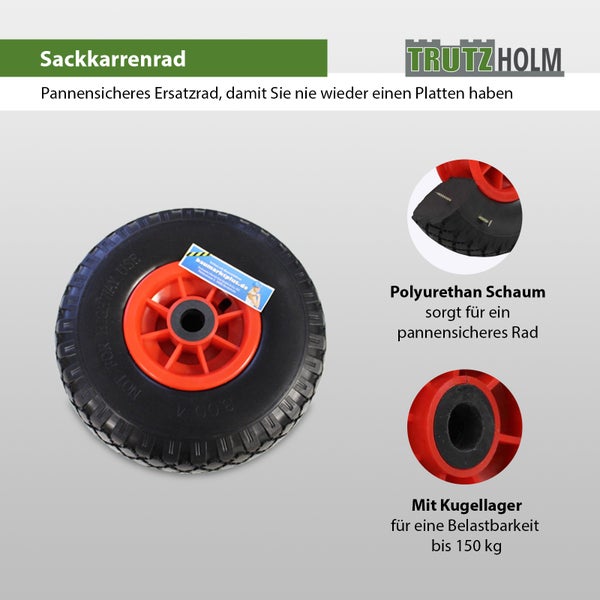 TrutzHolm Sackkarrenrad pannensicher mit Polyurethan Schaum und Kugellager für Sackkarren bis 150 Kilogramm Belastbarkeit