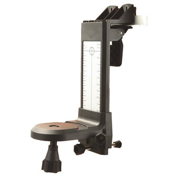 Verstellbare Wandhalterung für Kreuzlinienlaser mit Skala in Zentimetern und Zoll.