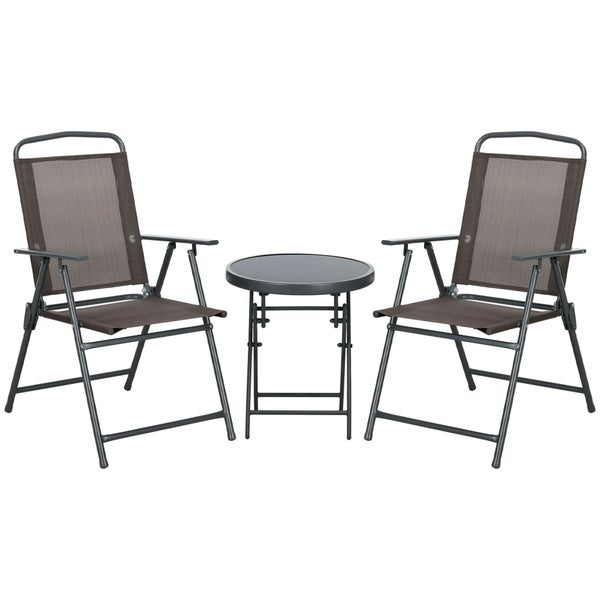 Outsunny Bistro-Set 3-teilig aus Metall Wetterfest Gartenmöbel Set mit klappbar Glastisch Gartenstühlen Outdoor Balkonmöbel Set Sitzgruppe Balkonset Gartengarnitur Braun