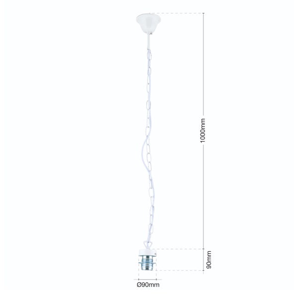 Kettenaufhängung 100cm Aufhängung mit Fassung E27 Schraubring Lampenaufhängung Lampen Kette Weiß