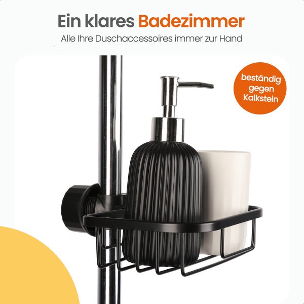 Goliving Duschregal hängend - Duschregal - Kein Bohren - Küchenregal - Spülbeckenorganisator - Badezimmerzubehör - 19,5 cm - 2er Set - Schwarz