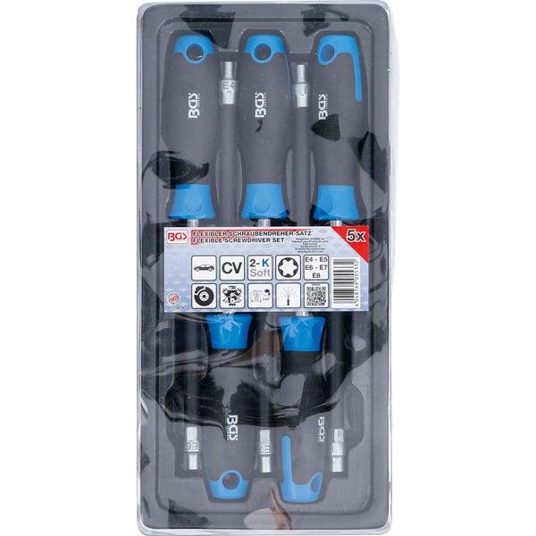 Flexibler Schraubendreher Satz mit fünf Teilen von BGS im Set verpackt.