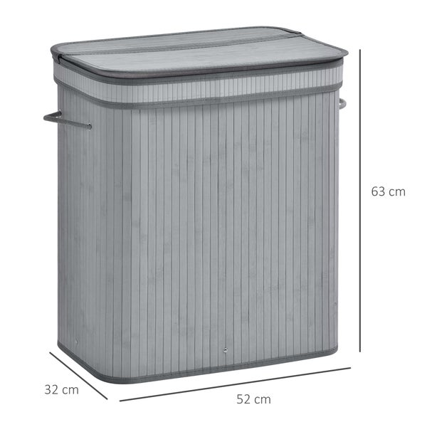 HOMCOM Bambus Wäschekorb schmal mit Deckel 100 L Wäschesammler mit Griffen, herausnehmbarer Wäschesack, Laundry Baskets für Waschküche Schlafzimmer Badezimmer Grau