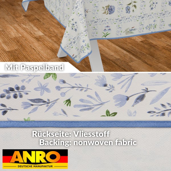 Tischdecke mit floralem Muster und Paspelband