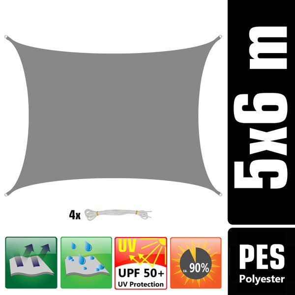 AMANKA 98% UV Schutz: Sonnensegel 5x6m Wasserdicht - Sonnensegel für die Terrasse Segeltuch Sonnenschutz Schattenspender Garten Sonnenschutz Sonnensegel Outdoor Sonnensegel Balkon Segel für Terrasse