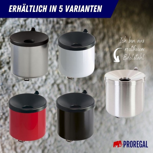 PROREGAL Runder Feuerlöschender Wandaschenbecher 2 Liter HxØ 16 x 16 cm Metal Silber Mit Schwarzem Deckel
