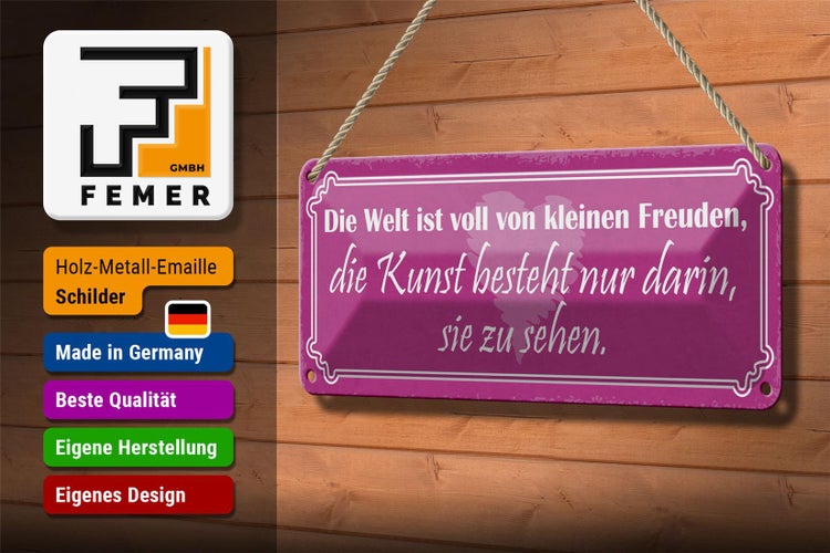 Blechschild Spruch 27x10cm Kunst besteht darin sie zu sehen Dekoration