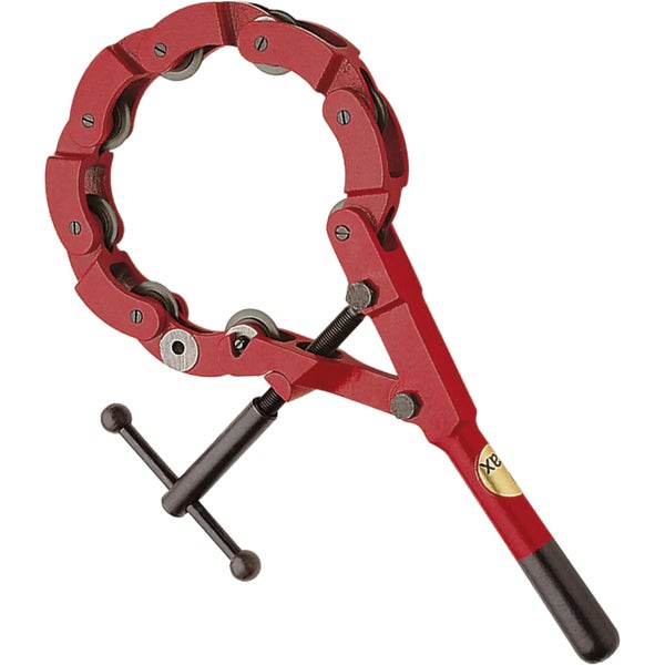 Ketten Rohrabschneider mit Schneidrädern und verstellbarem Knebelgriff für Metallrohre.