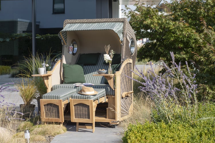 Strandkorb Rantum Teak PE grey Dessin 545
