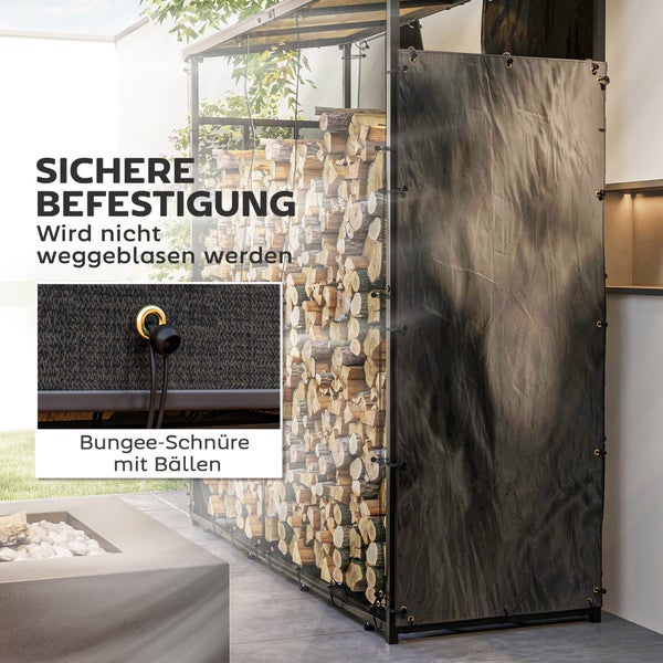Outsunny 2er-Set Kaminholzregal Abdeckung, 148 x 62 cm, Wasserdicht 600D Oxford, UV-Schutz, Brennholzregalabdeckung, für Feuerholzregal 62-66T x 185H cm, Schwarz