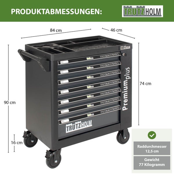 Werkzeugwagen Premium XXL 7 Schubladen gefüllt mit Werkzeug 840mm Breite.CRV Werkzeug abschließbar  Anthrazit