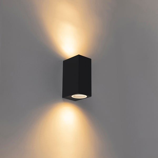 Rechteckige Wandleuchte in Schwarz mit Up-and-Down-Licht.
