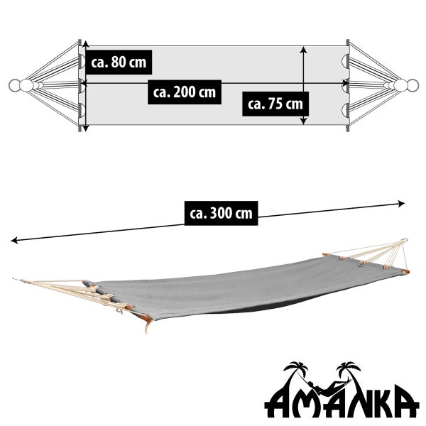 AMANKA Bis 100kg: Outdoor Stabhängematte 1 Person - 190x80cm Hängematte Outdoor Hängeliege ohne Gestell - Hängematte mit Stange - Garten Hängematte für Balkon Schaukelliege Indoor Liege zum Aufhängen