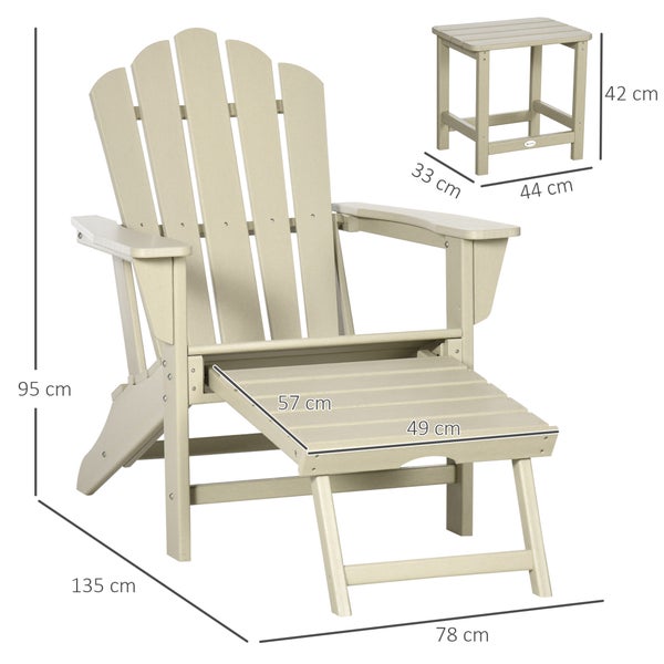Outsunny Adirondack-Gartenstuhl mit Beistelltisch, Gartenliege mit Fußhocker, Terrassenstuhl mit Armlehne, Balkonstuhl, HDPE, Sand