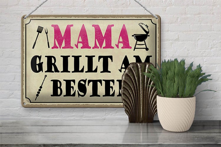 Blechschild Spruch 30x20cm Mama grillt am besten