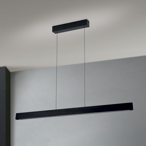 Moderne schmale LED Pendelleuchte mit rechteckigem Profil zur Deckenmontage