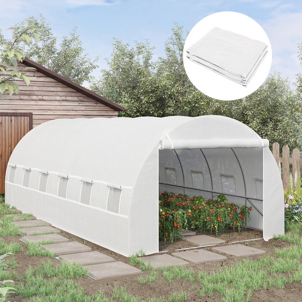 Outsunny Ersatzfolie Ersatzabdeckung 600 x 300 x 200 cm mit Fronttür, 12 Fenster reißfest Gewächshausfolie, Gartenfolie für Gewächshaus, Treibhaus, Frühbeet, Weiß