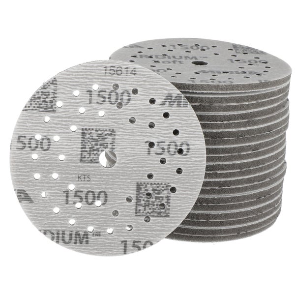Mirka Iridium Soft Schleifscheiben Ø 125 mm / Korn P1500 / Klett Multifit / 20 Stück / schaumbasiertes Schleifmittel für präzises Trockenschleifen, Klarlackschliff, Finish