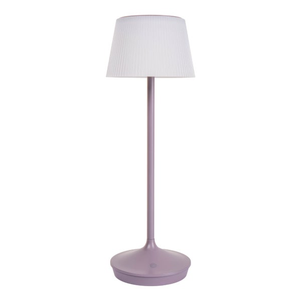 Solar-Akkutischleuchte EMMI  38 cm hoch, Schirm Ø 13 cm, Metall in Brombeer und weißer Kunststoff, für den Außenbereich, dimmbar CCT.