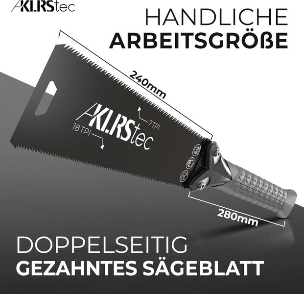 KLRStec PRO XL Japansäge – Beidseitig gezahntes Sägeblatt [240mm] aus Karbonstahl – Klappbare Zugsäge mit rutschfestem TPU-Griff – Präzises Arbeiten auf Zug für Holz & Kunststoff