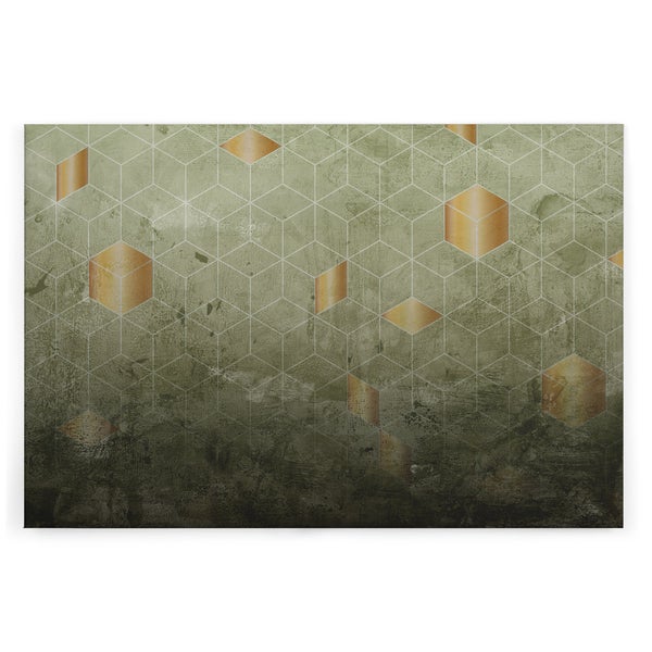 Wandbild mit geometrischem Würfelmuster und Metallic Optik für moderne Wandgestaltung