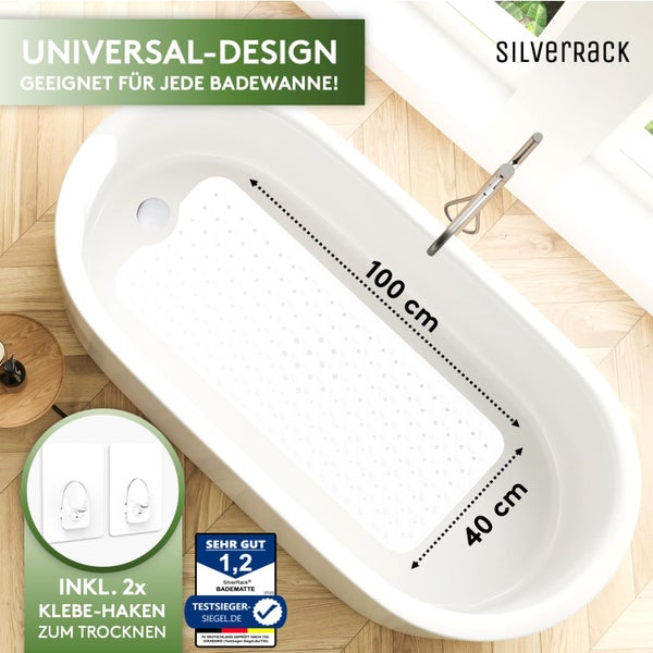 SilverRack Badewannenmatte 100x40 cm (Weiß) - Antirutschmatte Badewanne BPA frei für Kinder und Babys - Duschmatte schimmelresistent & maschinenwaschbar - Badematte rutschfest