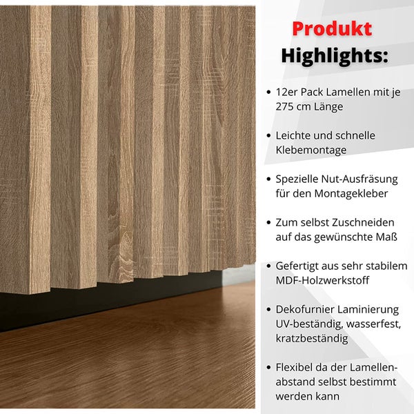 Akustikpaneel CLAMARO Eiche Catania MDF 2750 x 680 x 37 mm