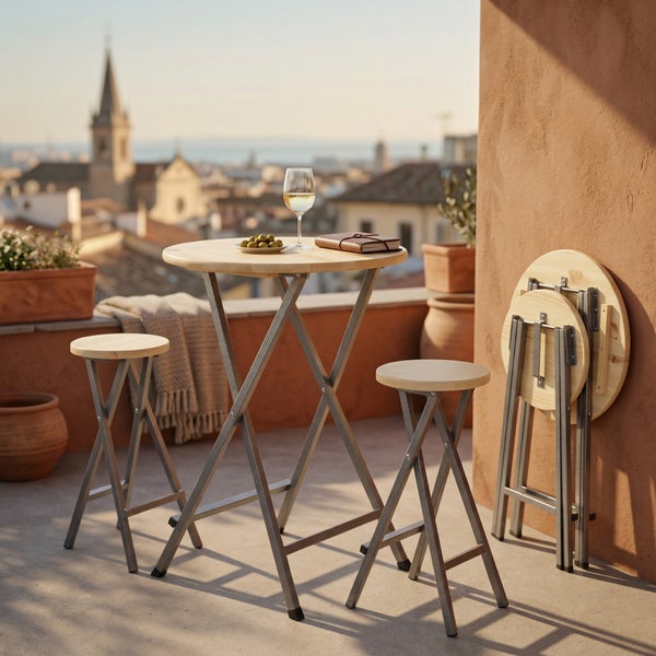 Runde Tischplatte aus Premium-Holz mit UV-Schutzlack und wasserabweisender Oberfläche, leicht zu reinigen, hergestellt in Europa.