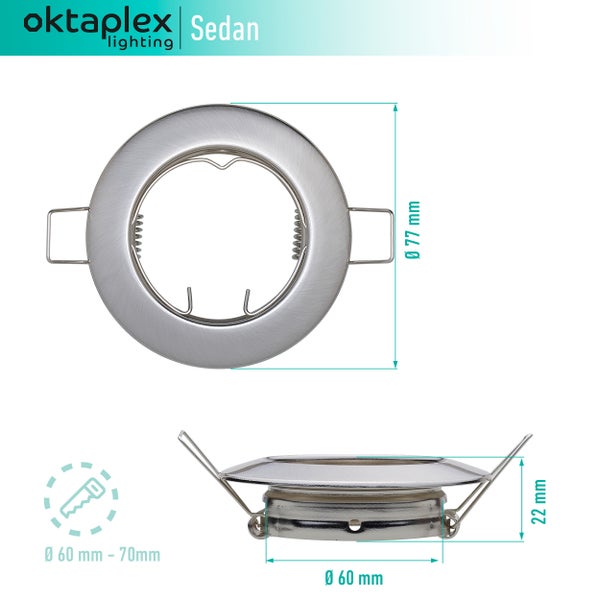 Oktaplex 3er Set Sedan Spotrahmen flach für GU 10 & LED Module - Deckenspots 60mm Lochmass Edelstahl gebürstet Einbauleuchte rund Deckenstrahler