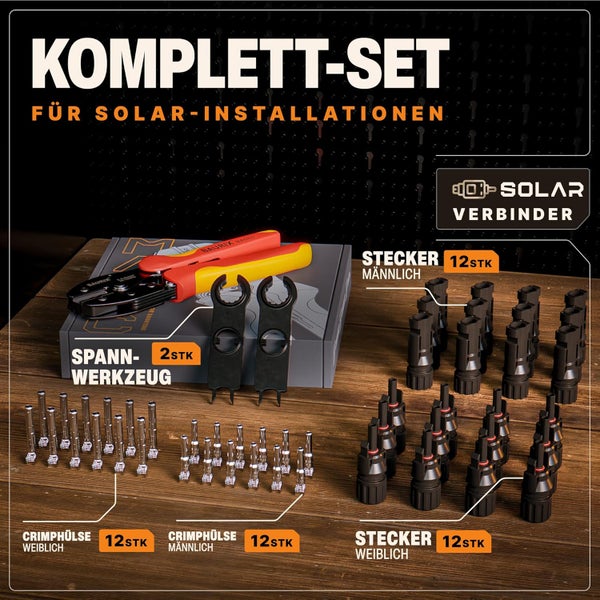 BAURIX Solar Crimpzange Set mit 12x Solar Stecker [2,5-6mm] I Solar Crimpzange Solar PV Kabel, Solarstecker Steck-Verbinder, Solar Kabel, PV Solar Stecker I Solar Werkzeug, Crimpzangen, Solar Zange