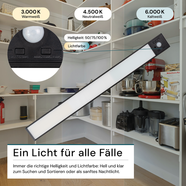 LED-Leuchte mit einstellbarer Helligkeit und Farbtemperatur in einem Vorratsschrank
