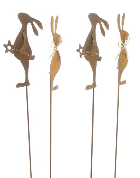 FRANK FLECHTWAREN | Stecker Osterhase, 4er Set, METALL, SISAL, H: 38 cm