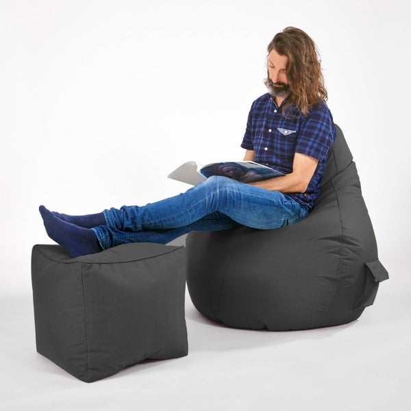 Green Bean Sitzsack-Hocker 40x40x40cm mit EPS-Perlen Füllung - Fußhocker Fußkissen Sitz-Pouf für Sitzsäcke - Bodenkissen für Kinder und Erwachsene - Fußablage Sitzkissen Sitzhocker Anthrazit