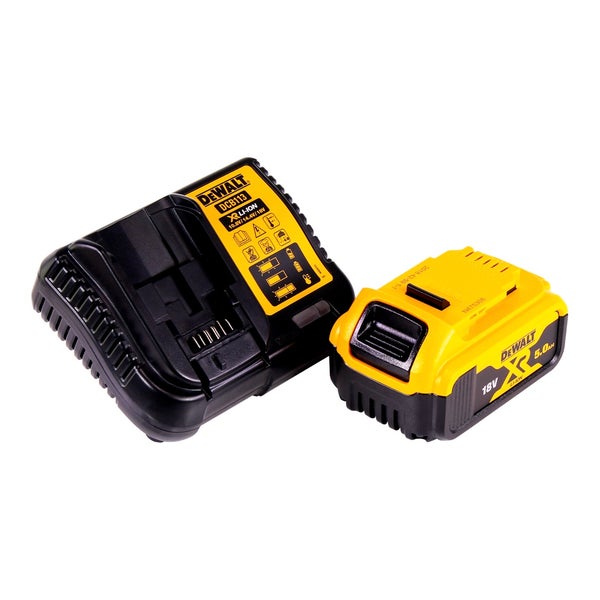 DeWalt Akku-Ladegerät und 18 Volt Lithium-Ionen-Akku mit 5,0 Amperestunden.