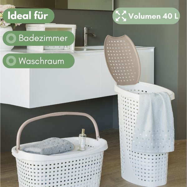 Wäschekorb Wäschesammler Wäschekorb mit Deckel plastik Wäschetonne Wäschetruhe weiß Wäschebox mit Deckel 31 x 40 x 60 cm 43 L Rattan Optik