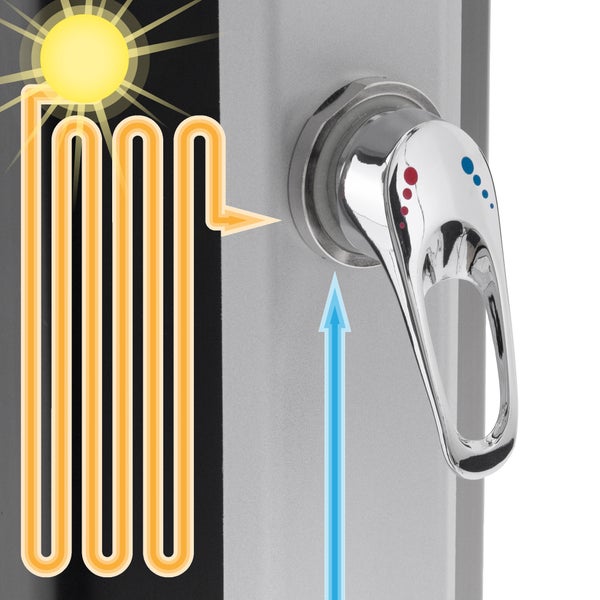 ML-Design Solardusche 35L 217cm eckig Silber-Schwarz mit Bodenplatte Dunkelgrau Solar Gartendusche mit Fußdusche/Regenduschkopf, warmes Wasser 60°C, Außendusche Pooldusche mit Gartenschlauch-Anschluss