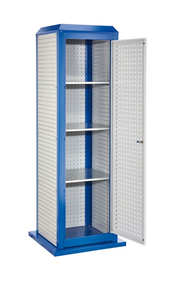 Werkstattschrank mit Lochwand und offenen Regalböden
