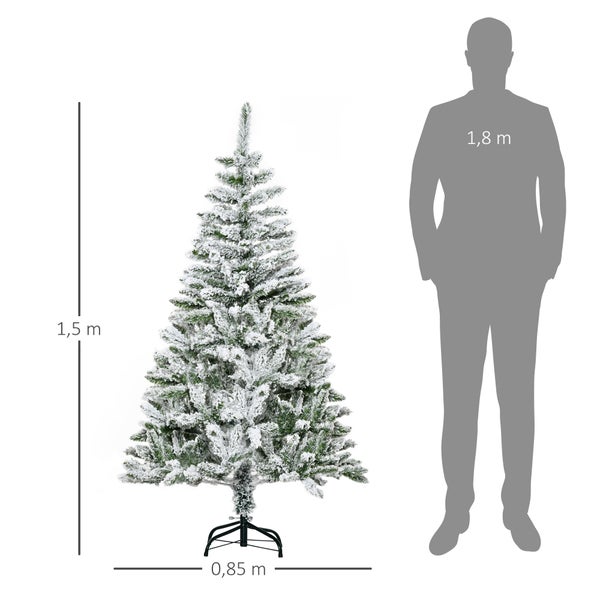 HOMCOM Künstlicher Weihnachtsbaum, 150 cm Kunstkiefer mit Kunstschnee, mit 358 Astspitzen faltbar Standfuß, für Weihnachtsfest, Indoor, Grün+Weiß