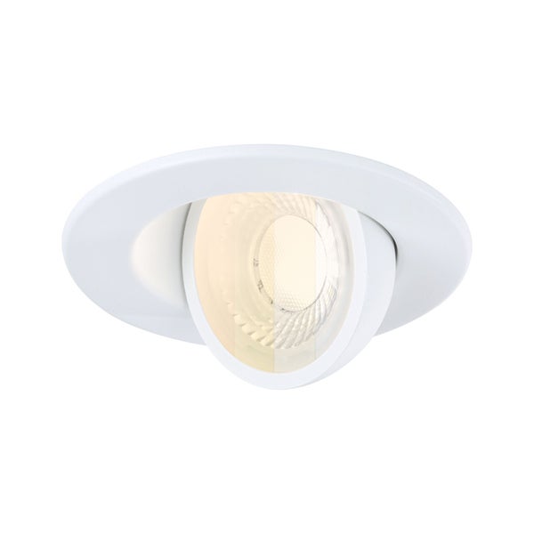Runder weißer LED Einbaustrahler, schwenkbar, mit warmweißem Licht.