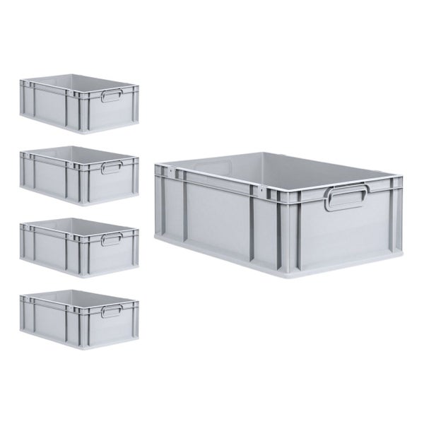 PROREGAL SuperSparSet 5x Eurobox NextGen Grip mit Scharnierdeckel und Schwarzen Schiebeschnappverschlüssen HxBxT 22 x 40 x 60 cm 44 Liter