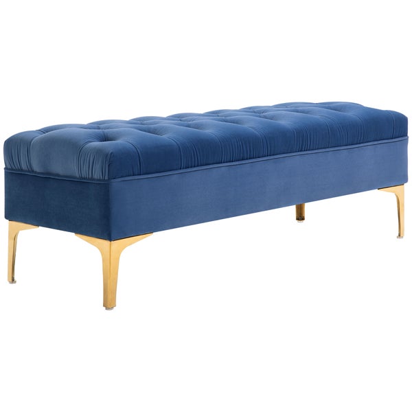 HOMCOM Sitzbank, Bettbank, Schuhbank mit erhöhten Beine, Schlafzimmer, Samt Blau 118 x 45 x 42 cm