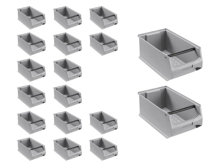PROREGAL SuperSparSet 18x Graue Sichtlagerbox 4.1 mit Griffstange HxBxT 15 x 20 x 35 cm 7,2 Liter Sichtlagerbehälter
