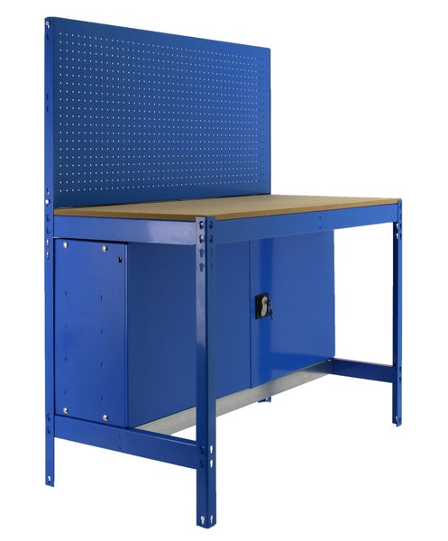 PROREGAL Werkbank Buffalo mit Werkzeugwand und Schrank HxBxT 84 x 90 x 61 cm Traglast 400 kg Blau