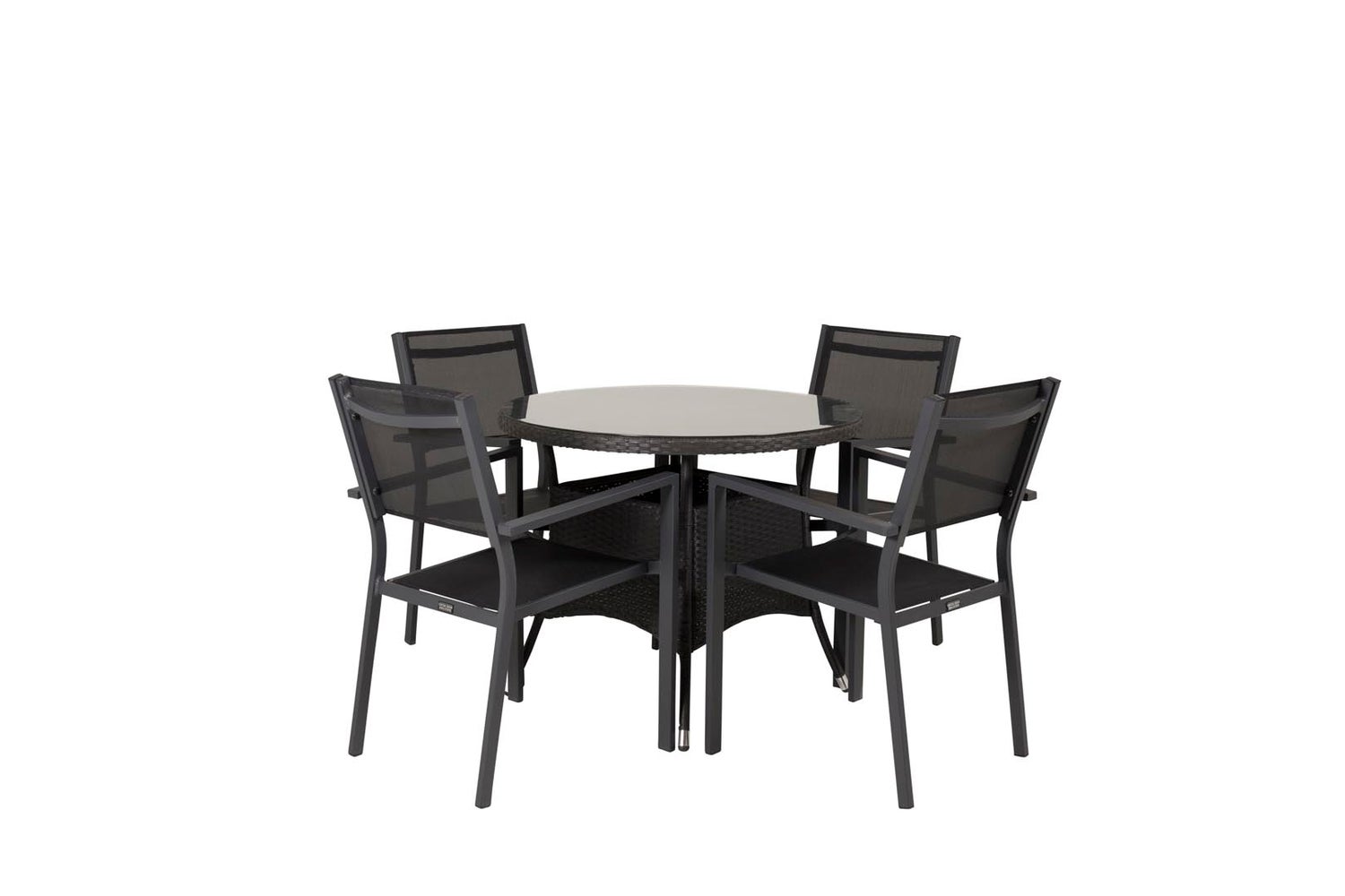 Volta Gartenset Tisch 90x90cm, 4 Stühle Copacabana, schwarz,schwarz.