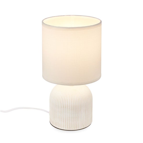 Tischlampe Tischleuchte Wohnzimmer Schlafzimmer Stoffschirm Keramikfuß